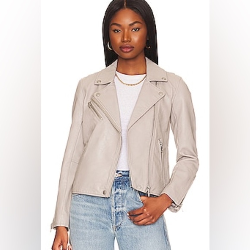 NWT Blank NYC light gray leather moto jacket, Large